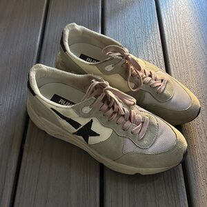 Golden Goose Running Beige and Black Star Sneakers Size 41 Like New!